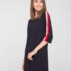 Zara Trafaluc Women’s Mini Black Shift Dress 3/4 Tuxedo Stripe Sleeves Size S